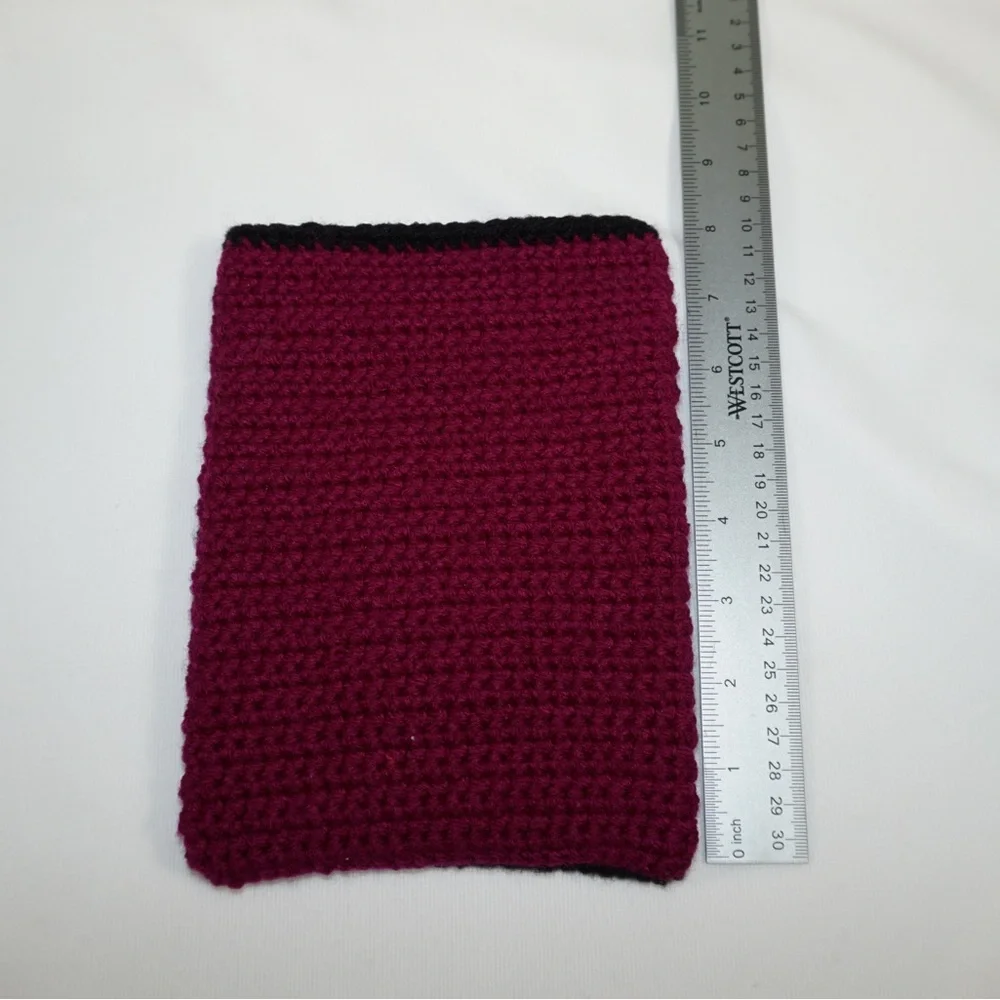 Handmade Crocheted Kindle Sleeve in Deep Berry with Dark Trim